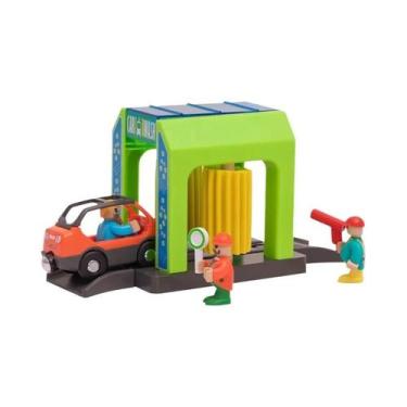 Imagem de Conjunto De Brinquedos De Trilhos De Trem De Madeira Com Cena De Simul