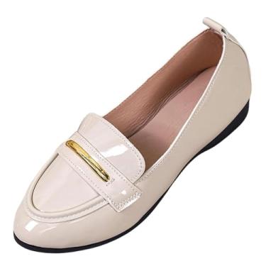 Imagem de Tênis feminino moderno, casual, versátil, plus size, britânico, macio, bico redondo, sem salto, Caqui, 35