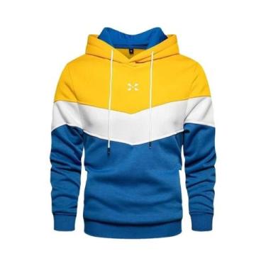 Imagem de Moletom Masculino Com Capuz Em Patchwork Casual Solto Quente Moda De R