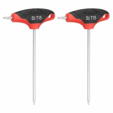 Imagem de HARFINGTON 2 peças de chave Torx com cabo em T T15 S2 chave em T de extremidade dupla de aço chave chave Torx chave sextavada ferramenta para manutenção doméstica automotiva, vermelho preto