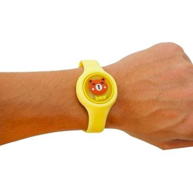 Imagem de Pulseira Infantil Repelente Anti Mosquito com Relógio, Amarelo, Design de Urso