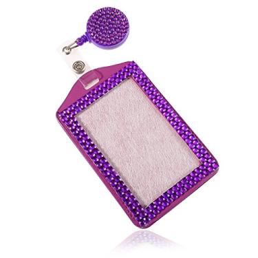 Imagem de Cordão de pescoço de cristal retrátil moderno, porta-crachá de identificação brilhante, clipe de carretel portátil de strass para enfermeiras, professores, médicos, mulheres (suporte de cartão