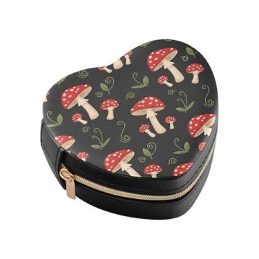 Imagem de Burbuja Caixa de joias em forma de coração de cogumelo mini estojo de joias de viagem para mulheres e meninas, estojo portátil organizador de armazenamento para brincos, anéis, colares e pulseiras
