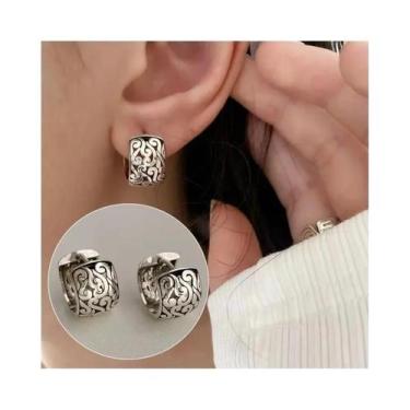 Imagem de Brincos De Argola Femininos Em Prata Esterlina 925 Com Textura Floral 