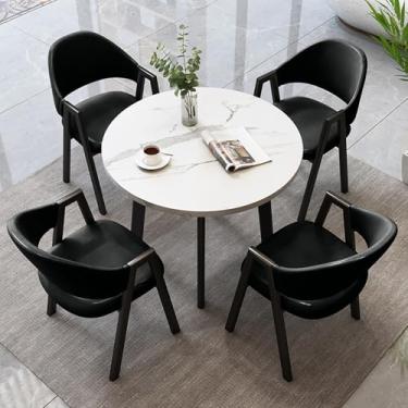 Imagem de Conjunto de mesa de lazer de escritório e 4 lugares mesa de jantar redonda e cadeira conjunto de combinação de mesa e cadeira com mesa e 4 cadeiras economizando espaço para sala de estar e cafeteria.