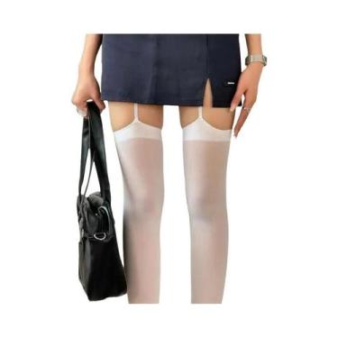 Imagem de Meias Femininas Sensuais De Veludo Com Suspensório, Pretas E Brancas, 