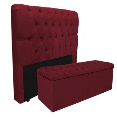 Imagem de Kit Baú Recamier Mais Cabeceira Madrid Casal Vermelha