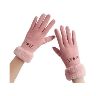 Imagem de Luvas Femininas De Inverno Em Cashmere E Camurça Para Ciclismo, Dupla 