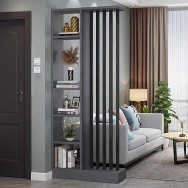 Imagem de Divisor de parede - Armário de armazenamento com prateleiras, rack decorativo para hall de entrada, tela separadora de madeira para privacidade e exibição de escritório em casa