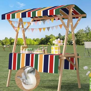 Imagem de Carrinho de comida portátil com rodas - barraca de mercado de madeira dobrável para cachorros-quentes, café, flores, doces - Cabine de suporte de concessão ao ar livre para vendedores ambulantes e