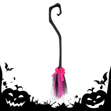 Imagem de Vassoura de bruxa de Halloween, vassoura de bruxa de 94 cm para crianças - Decorações assustadoras portáteis com para parede externa quintal frente interna e externa