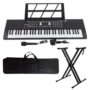 Imagem de Kit Teclado Musical 61 Teclas Estudante Iniciante Rhythmic 20 + Capa e Suporte em X