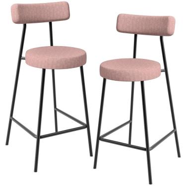 Imagem de Kit 02 Banquetas Baixa Bar Cozinha Sala De Jantar Aço Milão L02 Linho Rosa - Lyam Decor