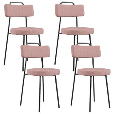 Imagem de Kit 04 Cadeiras Decorativa Estofada Para Sala De Jantar Barcelona L02 Linho Rosa - Lyam Decor