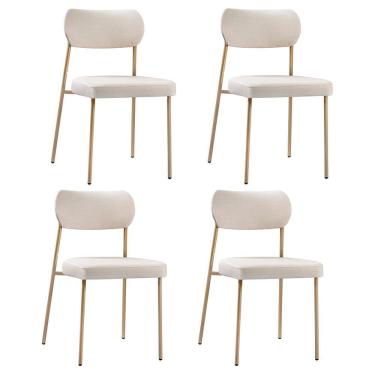 Imagem de Kit 04 Cadeiras Sala de Jantar Lavínia Estofada Base Champagne Linho Bege - Desk Design