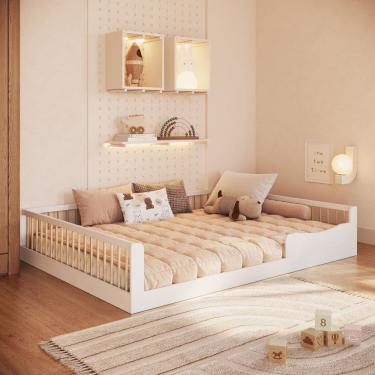 Imagem de Cama Casal Infantil em Mdp Montessoriana Branco/Natural