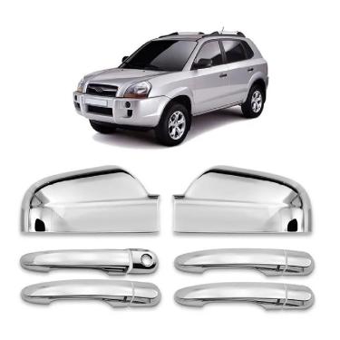 Imagem de Kit Aplique Capa Cromada Maçanetas Retrovisor Tucson 2004