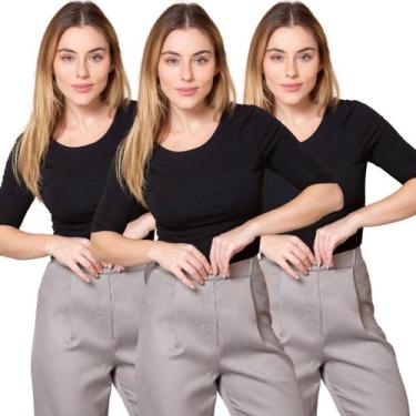 Imagem de Kit 3 Blusas Feminina Manga 3/4 com Abertura nas Costas - Maranne, Kit