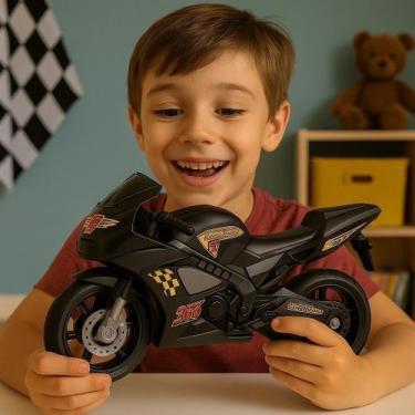 Imagem de Super Moto Esportiva Preto Veiculo Presente Brinquedo Criança Menino I