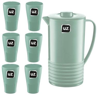 Imagem de Kit Jarra de Suco 1,8 Litros com Tampa + 6 Copos 300ml Água - Uz, Verd