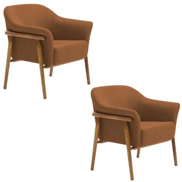 Imagem de Kit 02 Poltronas Luna Base Madeira Poliéster Terracota - Nexta Casa