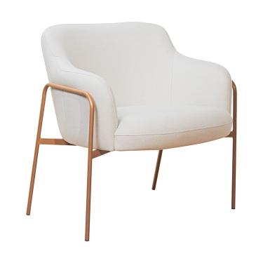 Imagem de Poltrona Jade Base Aço Ouro Fosco Tecido Linho Off White - Nexta Casa