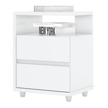 Imagem de Mesa de Cabeceira Campeche 2 Gavetas em MDF Madeira Estilo Moderno Branco para Quarto c...