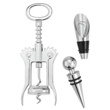 Imagem de Kit abridor de vinho, saca rolhas com dosador e tampa - Business