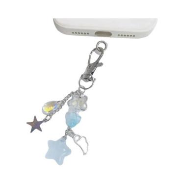 Imagem de Chaveiro Charm Estrela De Gelatina Rosa E Azul, Corrente De Contas Art