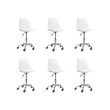 Imagem de Kit 6 Cadeiras Office Base Cromada Com Rodizio Giratória Saarinen Branco