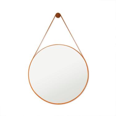Imagem de Espelho de Parede Adnet Redondo Decorativo 60 cm Moldura em Corino para Decoração Caramelo