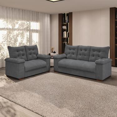 Imagem de Conjunto Sofá 3 E 2 Lugares Irlanda Veludo Cinza