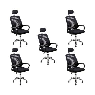 Imagem de Kit 5 Cadeiras Escritório Diretor Tela Mesh Encosto Preto