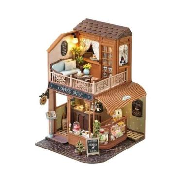 Imagem de Casa De Bonecas Miniatura De Madeira DIY Com Luz Para Decoração De Cas