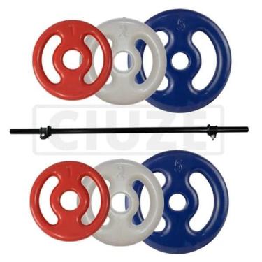 Imagem de Kit De Anilhas Emborrachadas 16 Kg + Barra Polipump 1,30m-Unissex