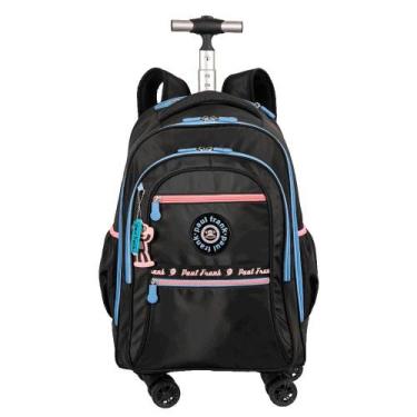 Imagem de Mochila Carrinho 4 Rodas Duplas Paul Frank Fun - Preto e Rosa, Colorid