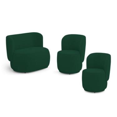 Imagem de Kit 02 Poltronas e 01 Namoradeira Orgânica Molly Bouclê Verde - Desk D
