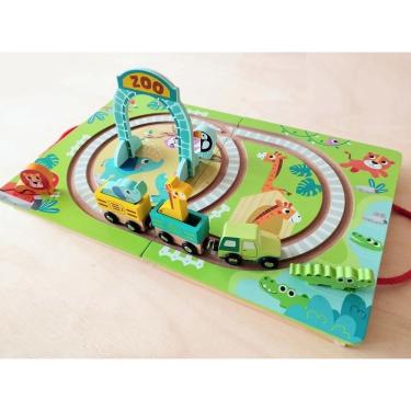 Imagem de Pista de Trem Infantil Madeira Brinquedo Educativo Dobrável com Mesa Abre e Fecha - Too...