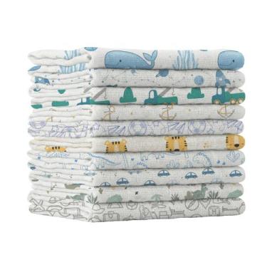 Imagem de Kit 10 Pano De Boca Fraldinha Luxo Estampada 35x35cm Comum Pacote 100%