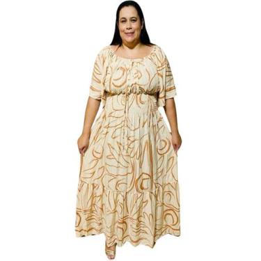 Imagem de Vestido plus size longo - Kadosh Lopes, Palha com ramos, G4