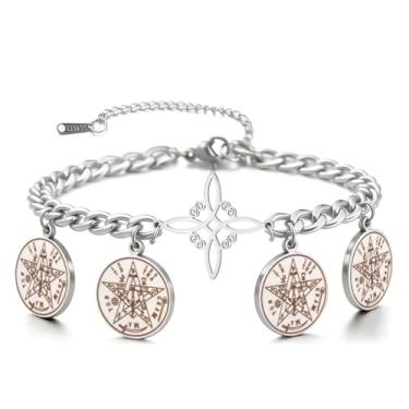 Imagem de Dreamtimes Pulseira nó de bruxa pulseira pentagrama tetragrama pulseiras de aço inoxidável com nó celta para mulheres e homens joias de proteção amuleto de bruxa e talismã, Mittelgroße, Aço inoxidável