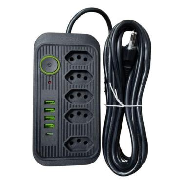 Imagem de Filtro de Linha Multifuncional 5 Tomadas 4 USB-A 1 USB-C Bivolt Interr