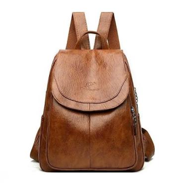 Imagem de 10 peças Mochila Feminina Anti-roubo Moda Bolsa Couro Macio Modelo Vintage Versátil Mochila Feminina Pode Segurar o Tablet à Prova d'água Viagem Trabalho Bolsa de Ombro (Castanho)