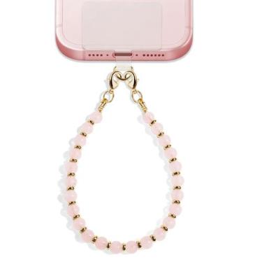 Imagem de Pulseira de Pedras com Alça para Celular NUBYYA Quartzo Rosa
