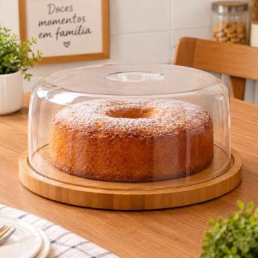 Imagem de Porta-bolo com tampa em acrilico e bandeja em bambu mimo - Mimo Style