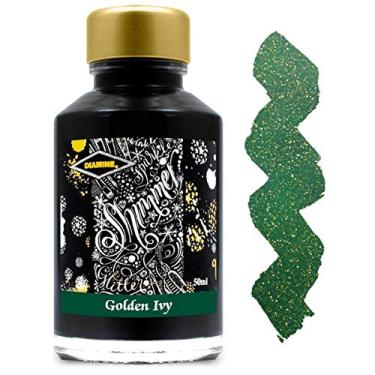 Imagem de Diamine Tinta brilhante para caneta-tinteiro, 50 ml, Golden Ivy (à base de água, não tóxica, pH neutro, corantes naturais, secagem rápida, fluxo suave, garrafa, ouro, prata)