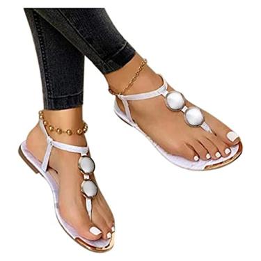 Imagem de Sandálias de praia femininas chinelos de verão confortáveis correções rasas sandálias de joanete chinelos confortáveis sapatos de caminhada, M01 - Branco, 8.5