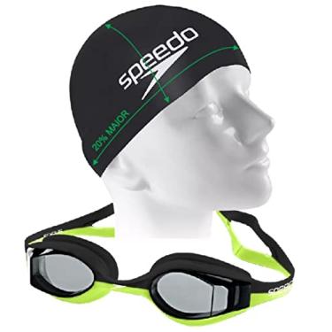 Imagem de Kit Natação Speedo Óculos Focus + Touca Big Silicone Cabelos Volumosos (citronela/fumê)