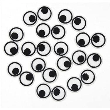 Imagem de WellieSTR Pacote com 50 desenhos animados olhos bordados ferro em remendos para roupas preto branco apliques sapatos camiseta roupas adesivo listras crachá faça você mesmo