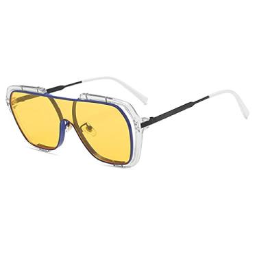 Imagem de Óculos de sol de uma peça amarelo transparente fashion feminino masculino óculos de sol quadrado superdimensionado de luxo letras elegantes óculos tons, azul amarelo, tamanho único